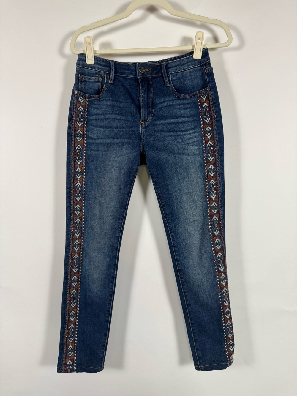 Driftwood Embroidered Side Strip Jeans 27 Boho Western Stretch Aztec Southwest